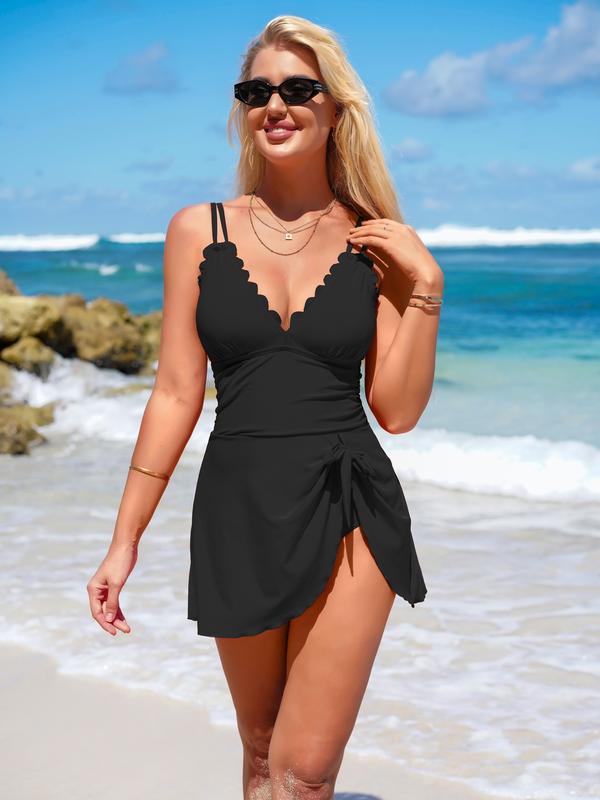 One Piece Swimdress Swimsuits for Women - Tummy Control Tie Knot